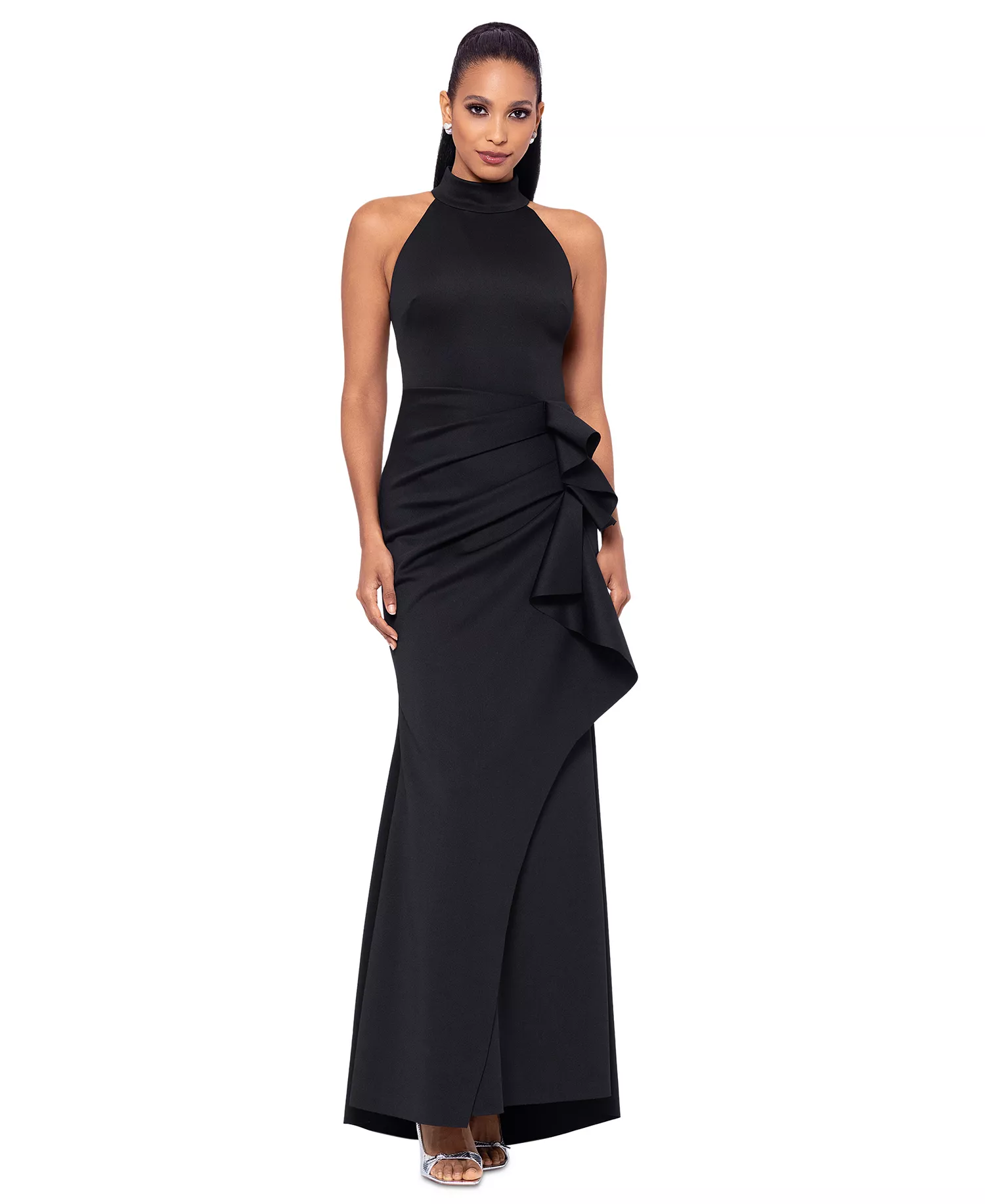 High-Neck Draped Luxe Evening Gown