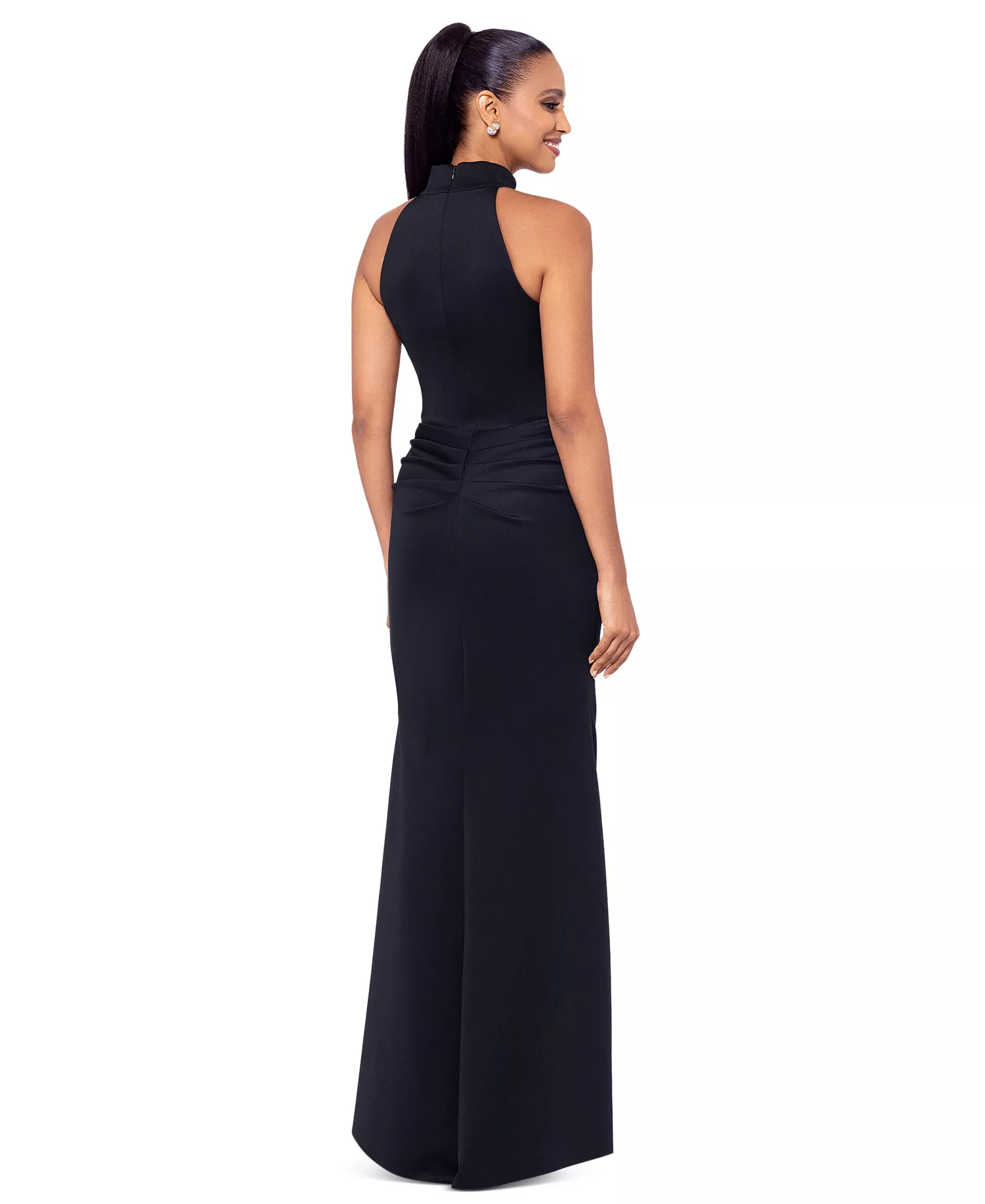 High-Neck Draped Luxe Evening Gown - View 2